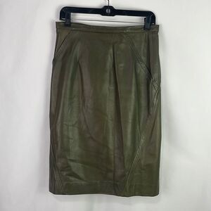 Oscar De La Renta Olive Lamb Leather Vintage Pencil Skirt